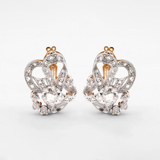 Comprar pendientes vintage de oro amarillo de 18kt con diamantes talla antigua engastados en platino. Joyas vintage de oro y platino de segunda mano. Ian'Or.