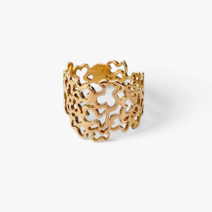Anillo original de TOUS realizado en oro amarillo de 18kt modelo Milosos con el icónico relieve de los Ositos de Tous. Joyas de Tous de oro baratas en Bcn.