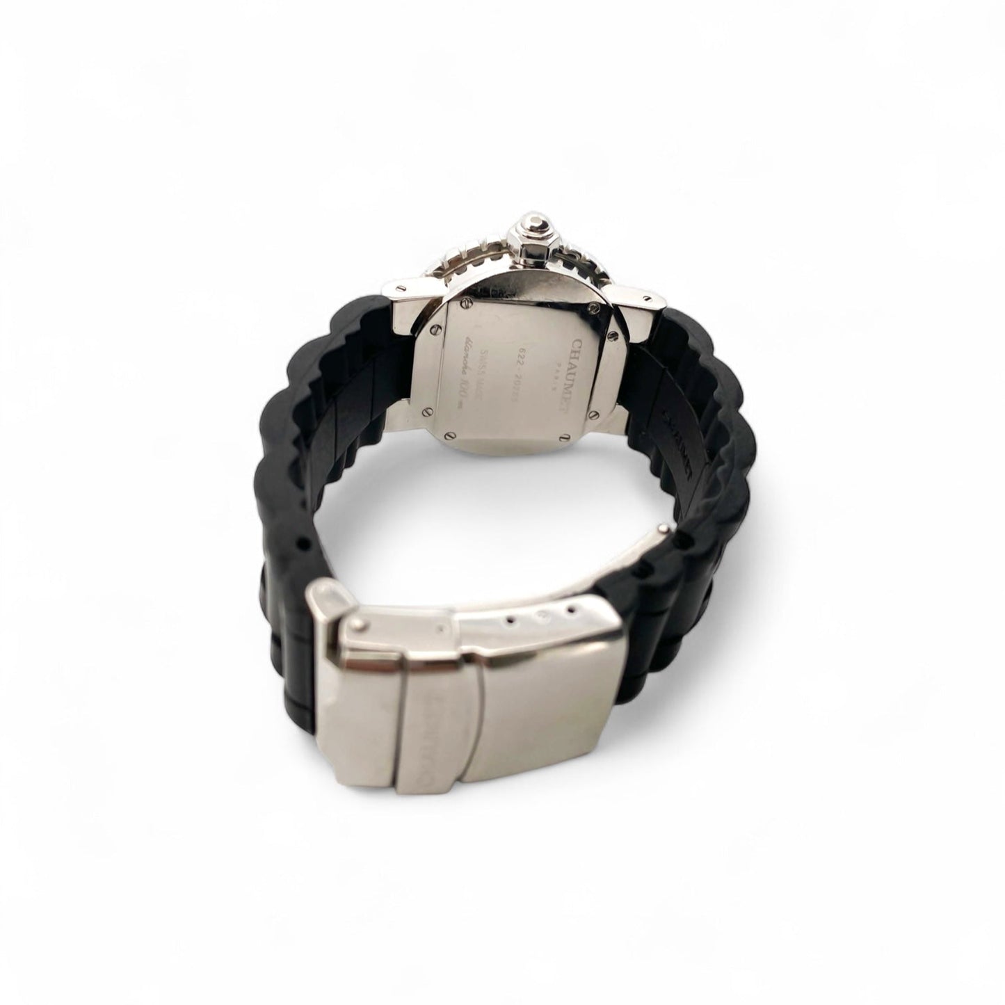 Comprar reloj automático de Mujer en caucho negro y acero inoxidable con pave de diamantes en la esfera. Joyas de segunda mano y restauradas en Barcelona.