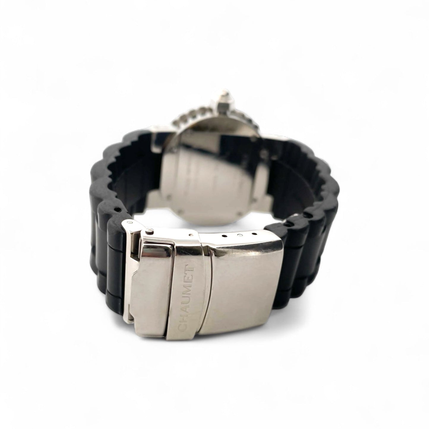 Comprar reloj automático de Mujer en caucho negro y acero inoxidable con pave de diamantes en la esfera. Joyas de segunda mano y restauradas en Barcelona.