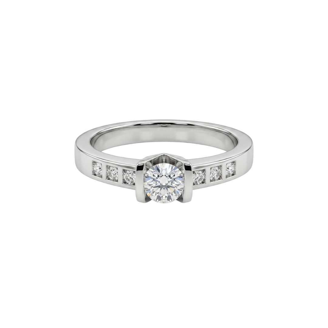 14296GM - Solitario en v oro blanco y diamantes