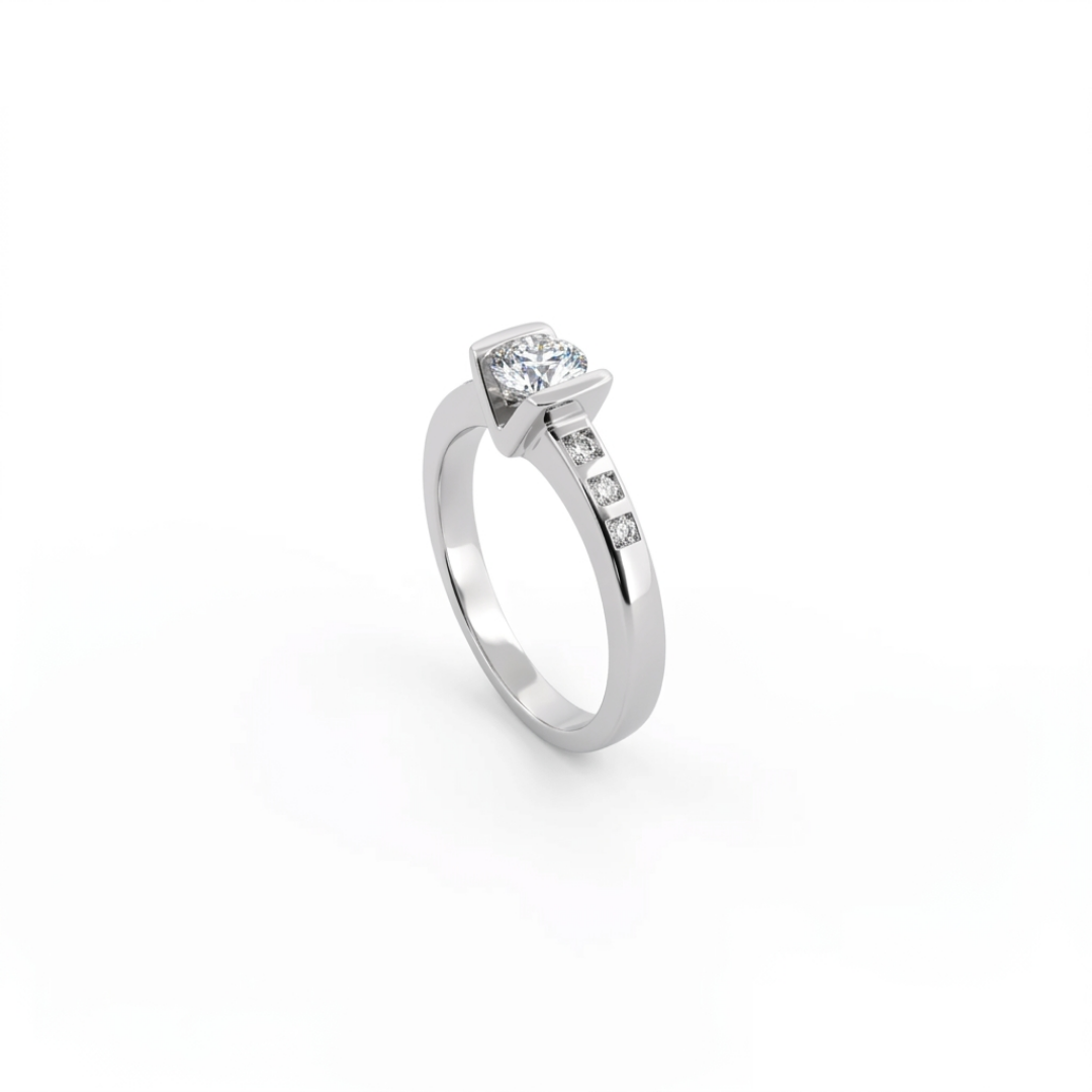 14296GM - Solitario en v oro blanco y diamantes