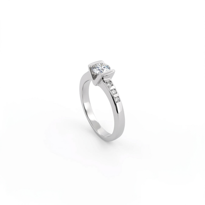14296GM - Solitario en v oro blanco y diamantes