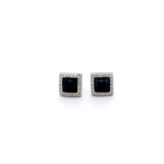 Comprar pendientes realizados en oro blanco de 18kt originales de la firma TOUS con ónix guardado y diamantes talla brillante alrededor. Joyas Tous restauradas.