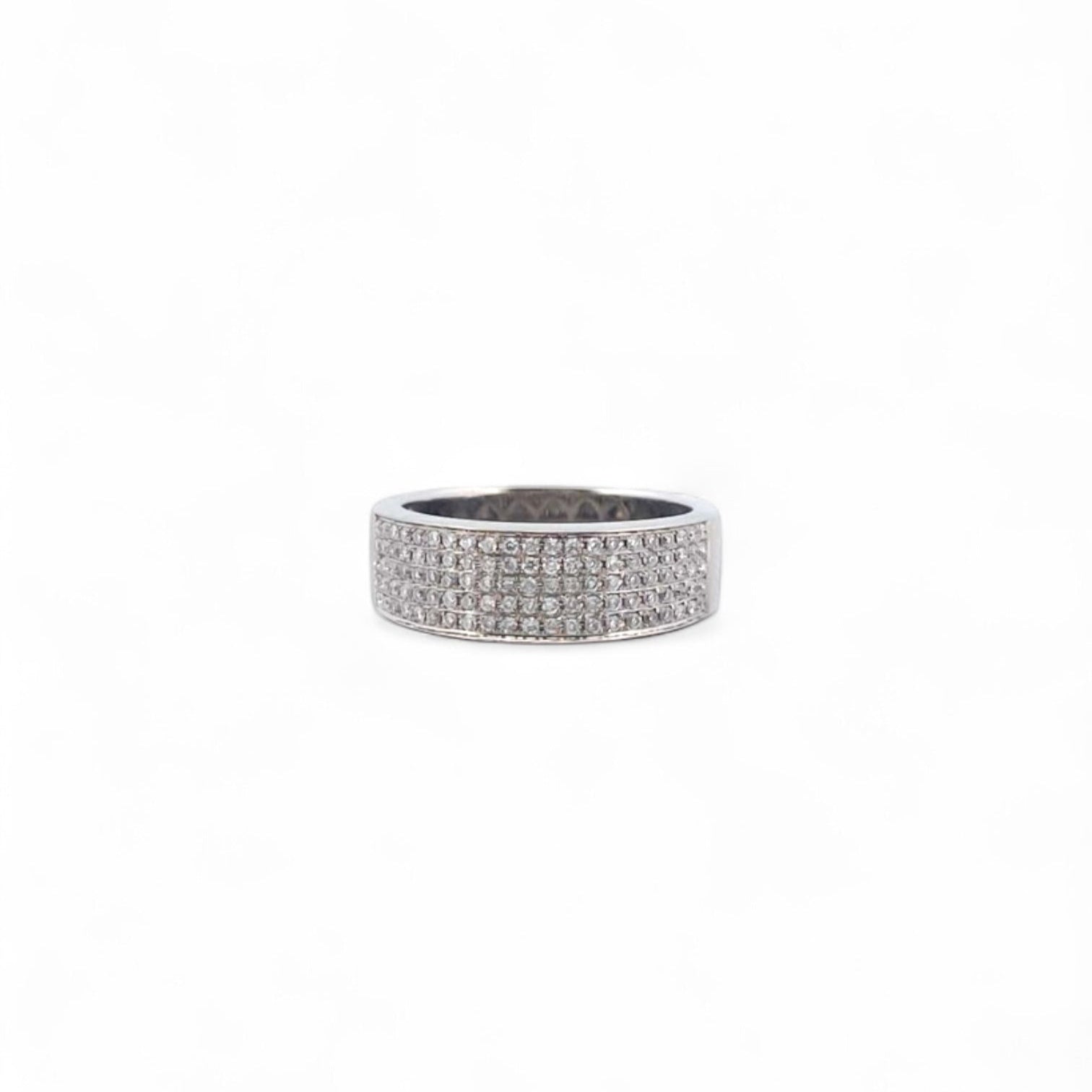 Comprar anillo realizado en oro blanco de 18kt con pavé de diamantes talla brillante. Joyas de segunda mano restauradas. Joyería Ian'Or. Envío gratis.