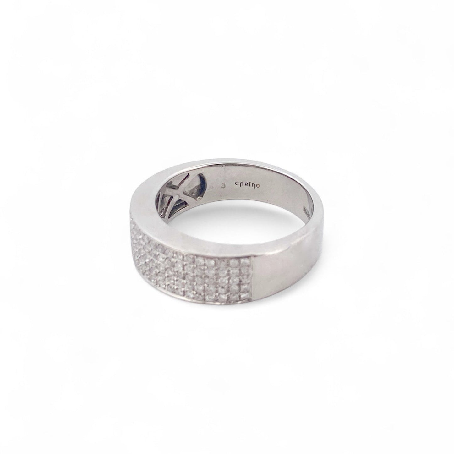 Comprar anillo realizado en oro blanco de 18kt con pavé de diamantes talla brillante. Joyas de segunda mano restauradas. Joyería Ian'Or. Envío gratis.