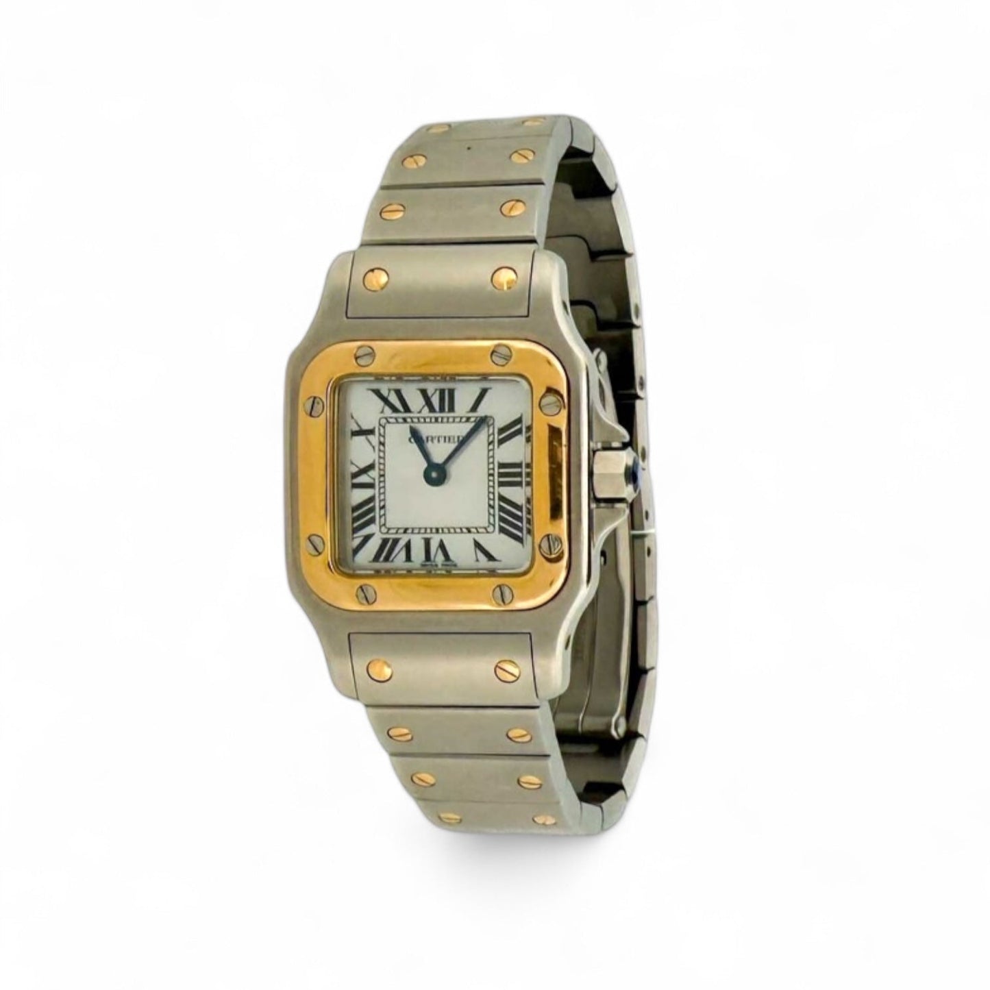 Reloj de quarzo vintage Cartier modelo Santos Galbée de mujer realizado en Acero y Oro de 18kt.
Relojes Cartier de segunda mano baratos en Barcelona. 