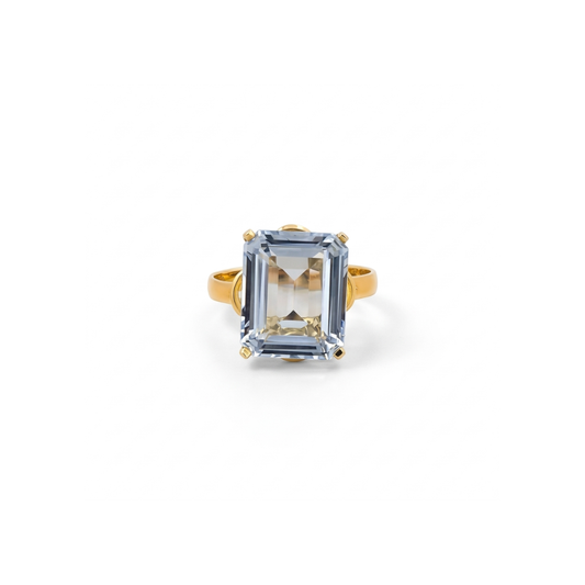 Comprar anillo de oro amarillo de 18kt con topacio talla baguette engastado en 4 grapas. Joyas restauradas. Joyas de segunda mano. Joyería Ian'Or.
