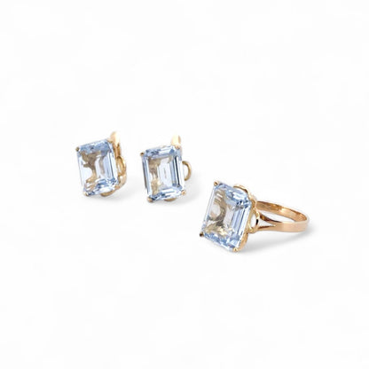 Comprar pendientes realizados en oro amarillo de 18kt con un topacio talla baguette en cada pendiente y cierre catalán. Joyas restauradas. Joyería Ian'Or.