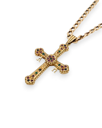 14561GM - Colgante cruz de la Victoria Asturiana oro amarillo 18kt y piedras - 49mm x 29mm