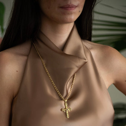 Comprar colgante cruz Asturiana en oro amarillo de 18kt con 28 piedras de colores. Joyería Ian'Or. Joyas acondicionadas para una nueva vida. Envío gratis.