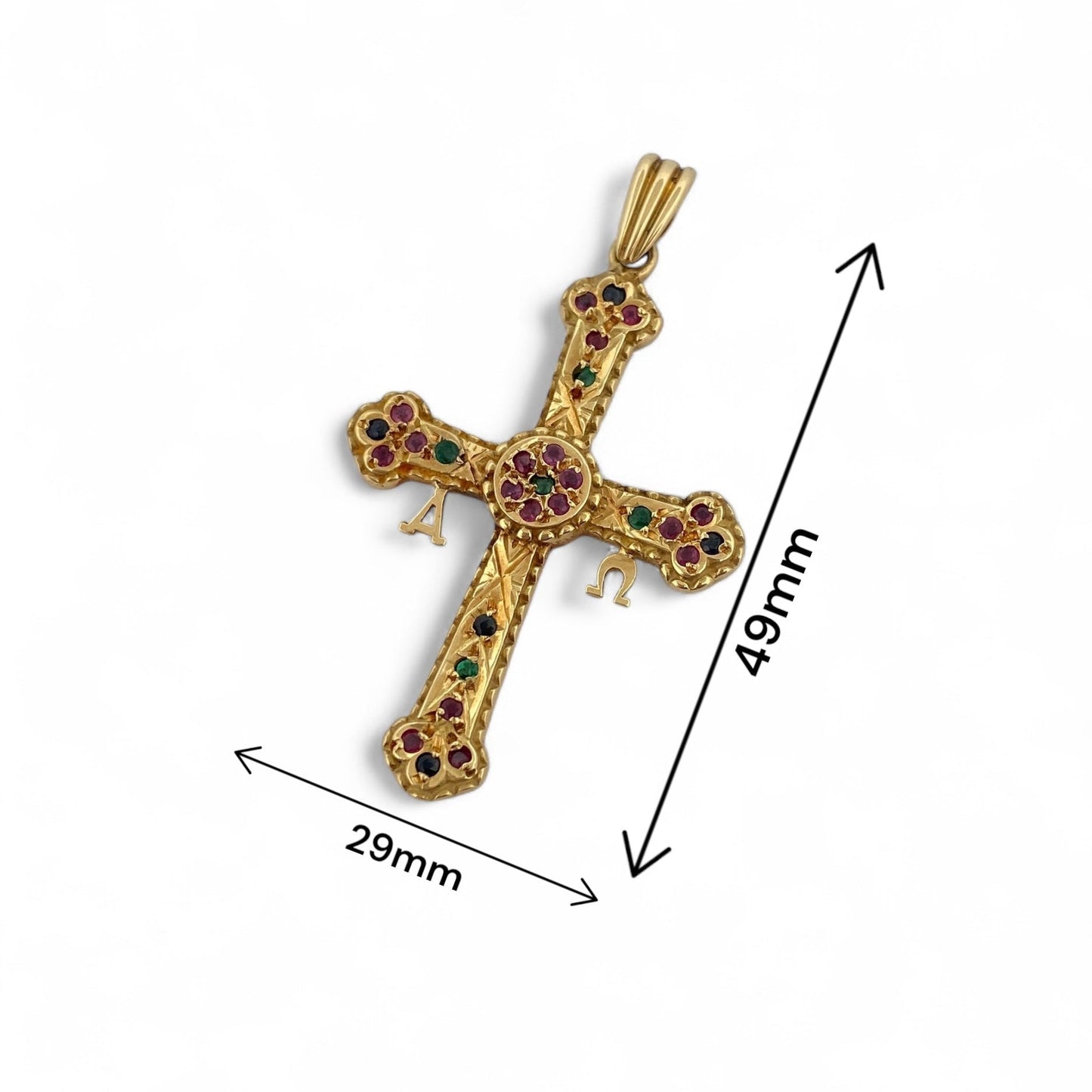 14561GM - Colgante cruz de la Victoria Asturiana oro amarillo 18kt y piedras - 49mm x 29mm