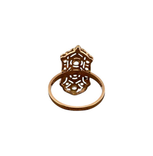Comprar sortija vintage en forma de hexágono alargado realizada en oro amarillo de 18kt y 14 diamantes. Joyas vintage. Joyas de segunda mano. Joyería Ian'Or.