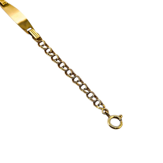 Pulsera de bebé tipo no me olvides realizada de oro amarillo de 18kt con cierre tipo reasa.  Joyas segunda mano. Joyería Ian'Or. Envío gratis.