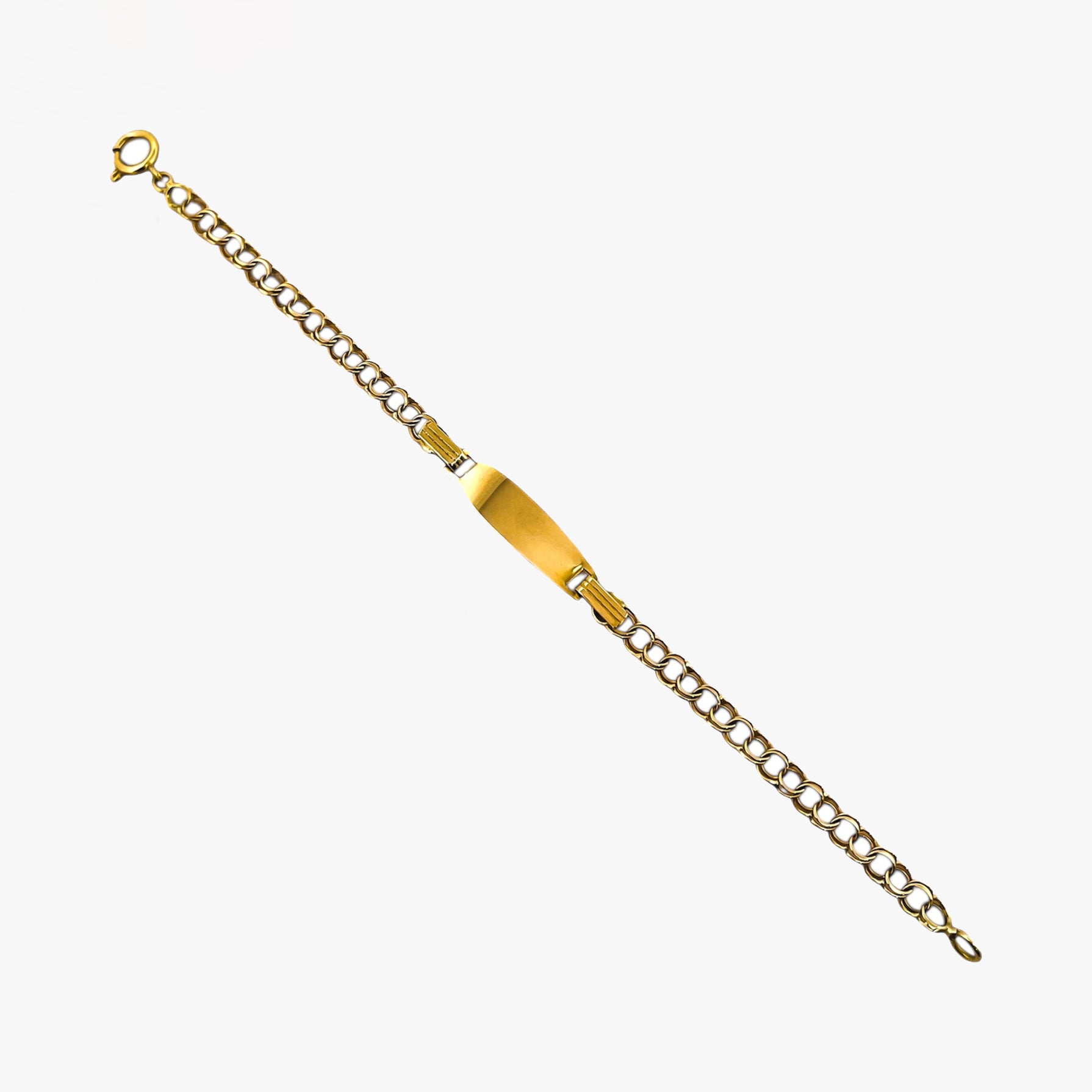 Pulsera de bebé tipo no me olvides realizada de oro amarillo de 18kt con cierre tipo reasa.  Joyas segunda mano. Joyería Ian'Or. Envío gratis.