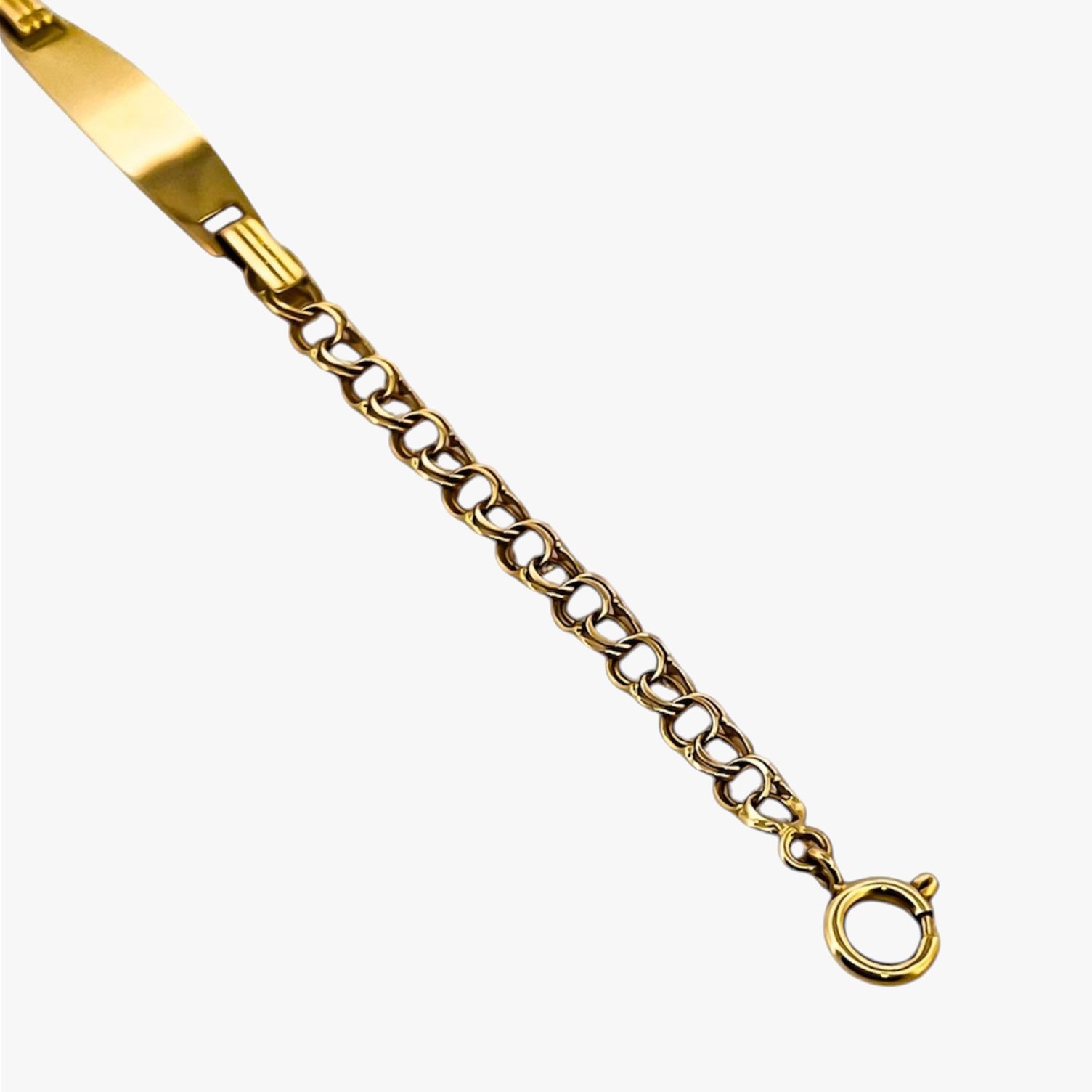 Pulsera de bebé tipo no me olvides realizada de oro amarillo de 18kt con cierre tipo reasa.  Joyas segunda mano. Joyería Ian'Or. Envío gratis.