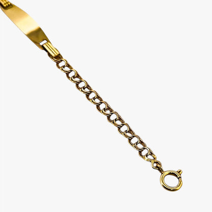 Pulsera de bebé tipo no me olvides realizada de oro amarillo de 18kt con cierre tipo reasa.  Joyas segunda mano. Joyería Ian'Or. Envío gratis.
