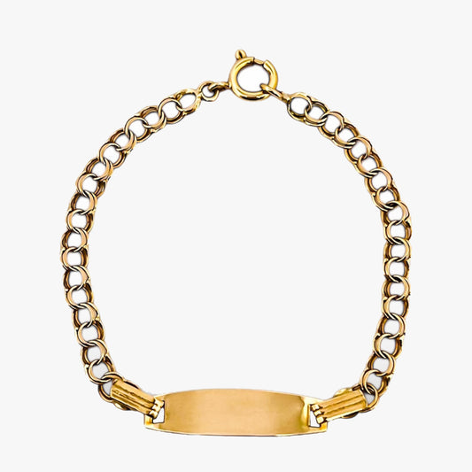 Pulsera de bebé tipo no me olvides realizada de oro amarillo de 18kt con cierre tipo reasa.  Joyas segunda mano. Joyería Ian'Or. Envío gratis.