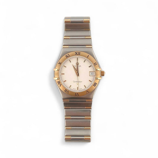Comprar clásico reloj vintage Omega Constellation con esfera de 31mm. Realizado en acero y oro amarillo de 18kt. Relojes Omega de segunda mano baratos en Bcn.