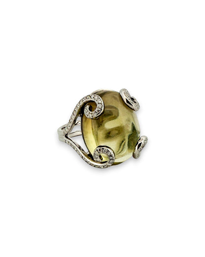 14762GM - Sortija oro blanco de 18kt con cuarzo ahumado y diamantes
