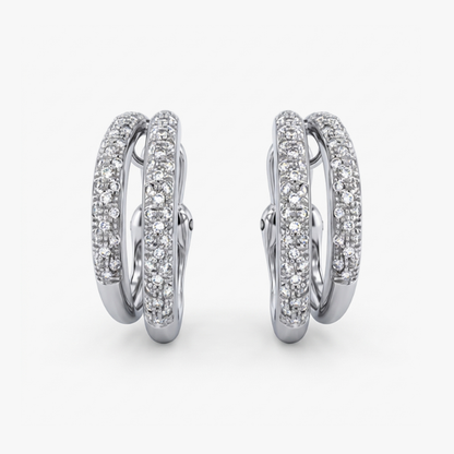 Comprar pendientes de aro dobles realizados en oro blanco de 18kt con diamantes talla brillante. Cierre tipo Omega. Joyas de segunda mano. Envío gratis. Ian'Or.