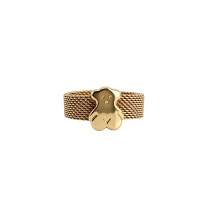 Comprar anillo original de Tous realizado con el característico tejido de malla en oro amarillo de 18kt y oso icónico de la marca en oro amarillo de 18k. Ian'Or