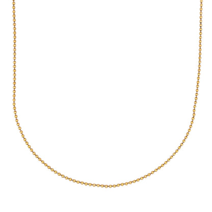 Cadena bolitas de oro malla estilo militar realizada en oro amarillo de 18kt. Esta cadena dispone de cierre tipo mosquetó  46,3cm x 1,53mm. Cadenas de oro 18kt baratas
