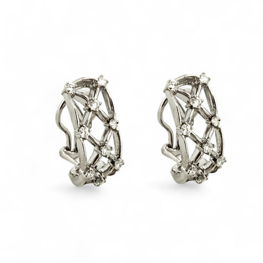 Comprar pendientes tipo red realizadas en oro blanco de 18kt con diamantes talla brillante. Joyas de segunda mano. Envío gratis. Joyería Ian'Or. Envío GRATIS.
