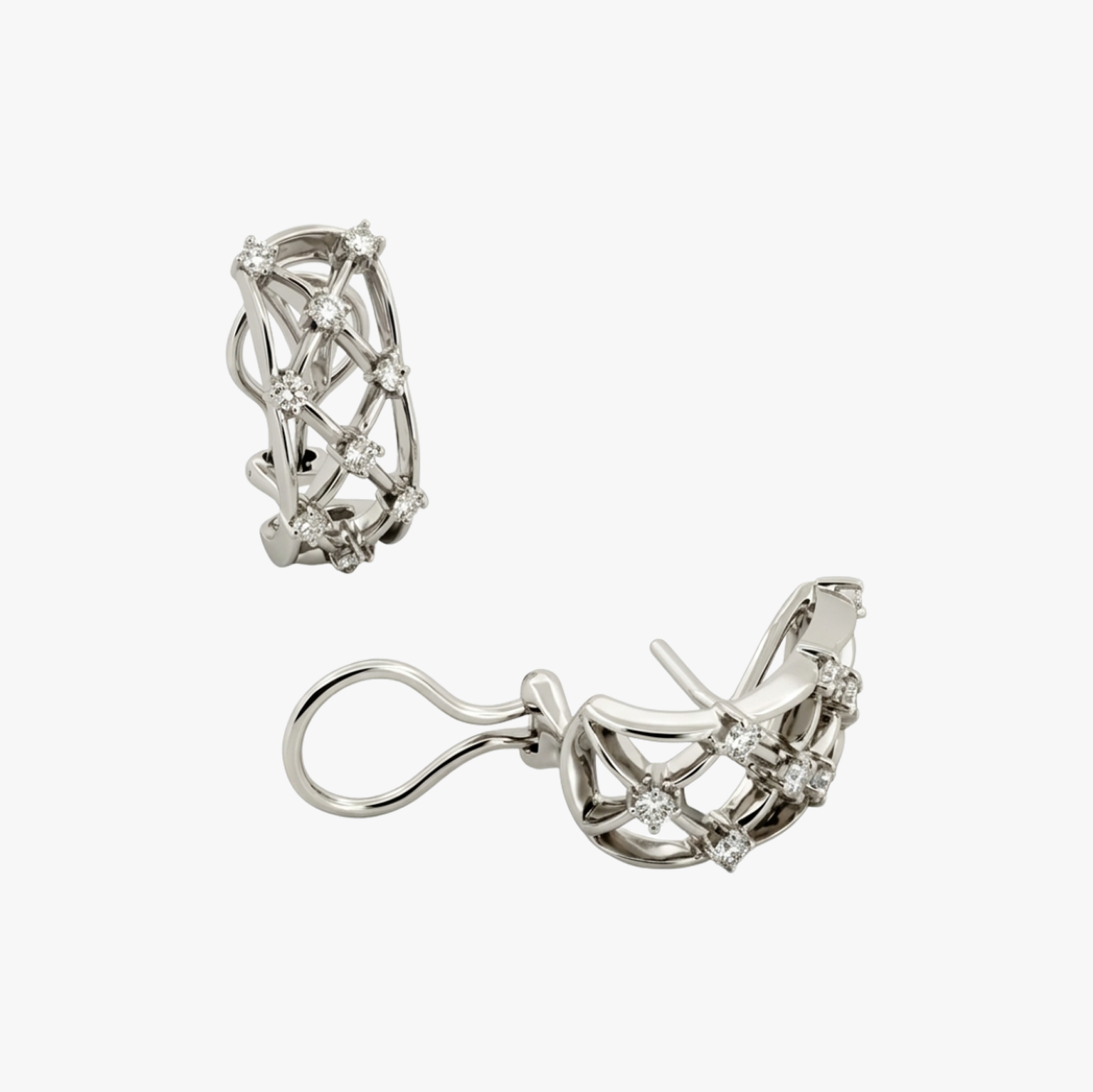 Comprar pendientes tipo red realizadas en oro blanco de 18kt con diamantes talla brillante. Joyas de segunda mano. Envío gratis. Joyería Ian'Or. Envío GRATIS.