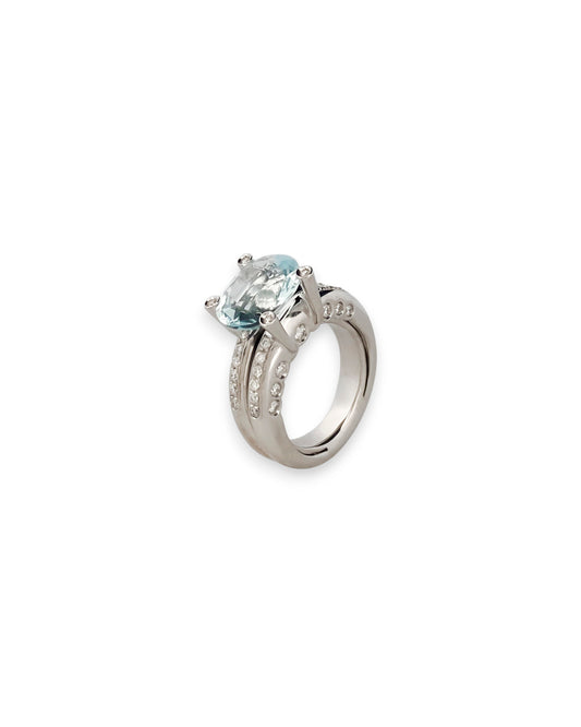 14927GM - Sortija SILLAM oro blanco 18kt con aguamarinas y diamantes