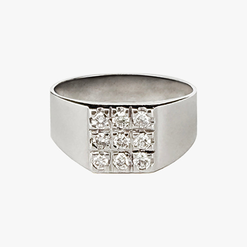 14950GM - Sello oro blanco 18kt y pavé de diamantes