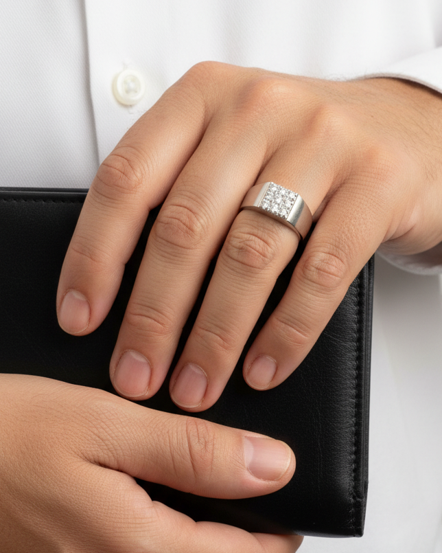 14950GM - Sello oro blanco 18kt y pavé de diamantes