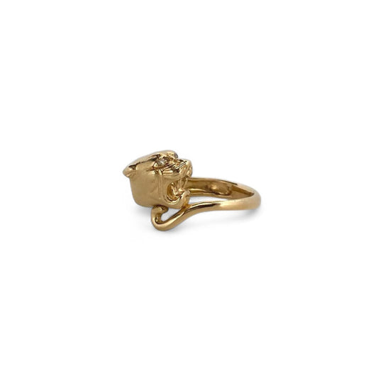 Comprar sortija de pantera realizada en oro amarillo de 18kt con 7 diamantes talla brillante. Joyería compro oro Ian'Or. Anillo pantera. Envío GRATIS.