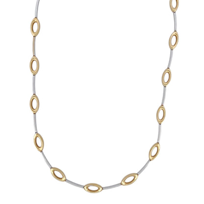 Comprar collar semirrígido realizado en oro blanco y amarillo de 18kt. Cierre de cajón y un brazo de seguridad. Joyería Compro Oro Barcelona. Ian'Or.