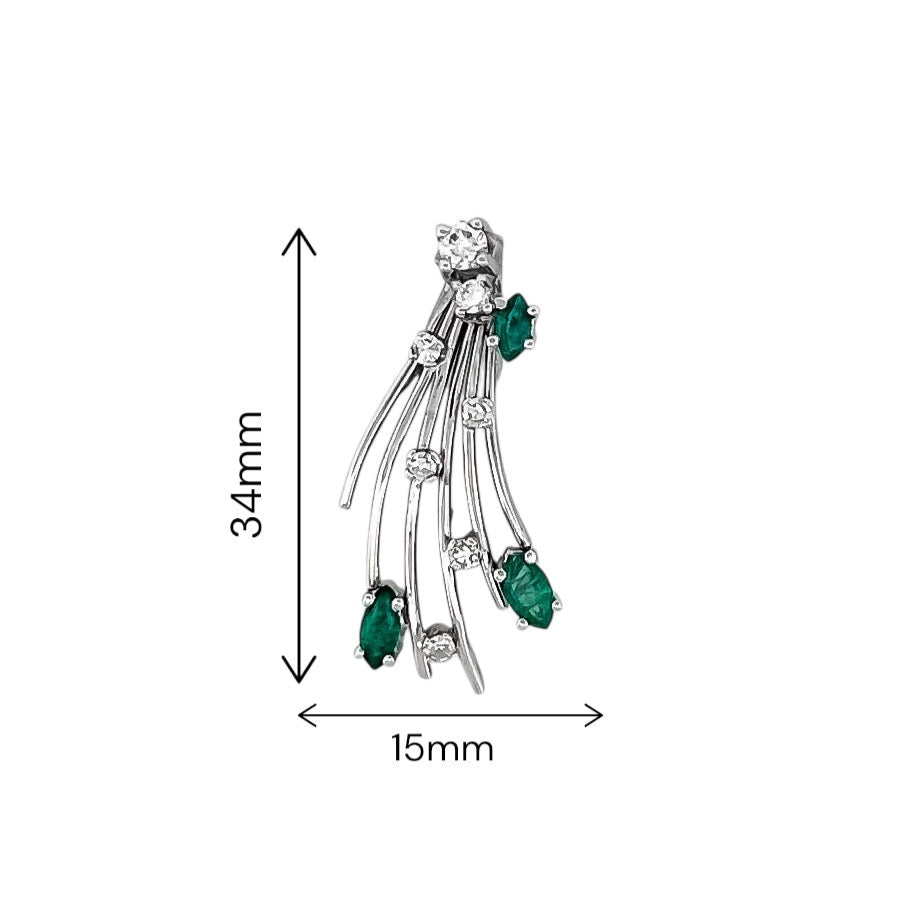 Comprar colgante antiguo de oro blanco 18kt con brillante central engastado en grapas, 6 diamantes a lo largo del abanico y 3 esmeraldas talla marquise.


