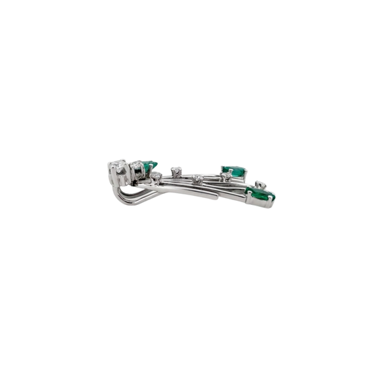 Comprar colgante antiguo de oro blanco 18kt con brillante central engastado en grapas, 6 diamantes a lo largo del abanico y 3 esmeraldas talla marquise.