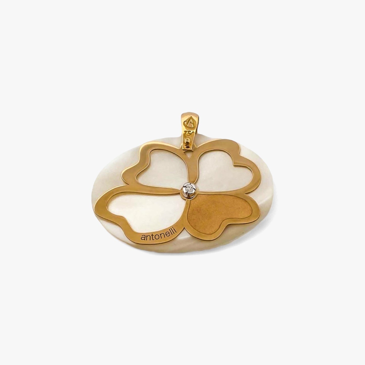 Comprar colgante en forma de flor de la firma Antonelli realizado en oro de 18kt, un diamante central y madreperla. Joyería Ian'Or. Envío GRATIS.
