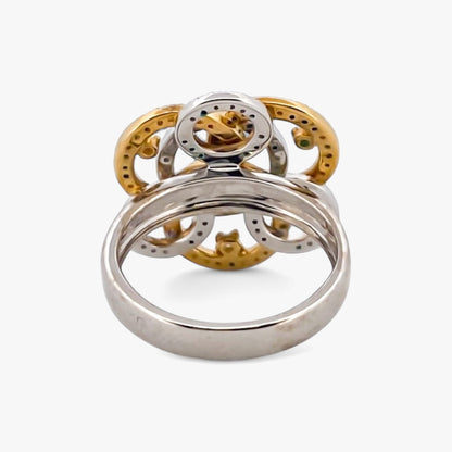Comprar sortija en forma de flor realizada en oro blanco y amarillo de 18kt con diamantes. Joyería compro oro Ian'Or. Joyas acondicionadas. Envío GRATIS.