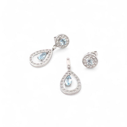 Comprar pendientes largos de oro blanco de 18kt con diamantes talla brillante y aguas marinas. Joyas con aguamarinas. Joyería Ian'Or. Envío GRATIS.

