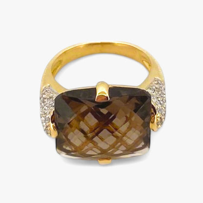 Sortija oro amarillo 18kt brillantes y piedra café - 15084GM