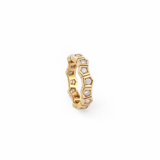 Sortija pentágonos oro amarillo 18kt y diamantes. Anillos al mejor precio en Barcelona. Joyas restauradas Barcelona.
