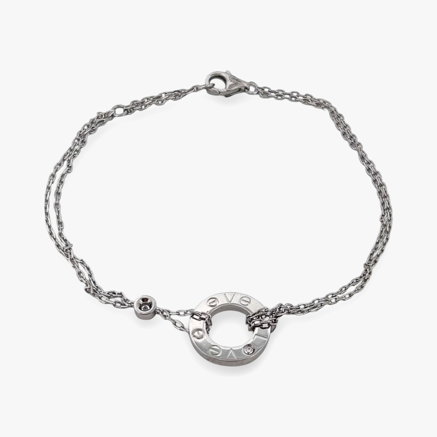 Pulsera de la prestigiosa firma Cartier realizada en oro blanco de 18kt. De la colección Cartier LOVE. Joyas Cartier al mejor precio certificada