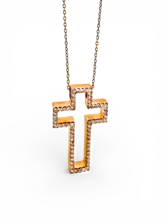 15277GM Cruz de oro Rosa y brillantes