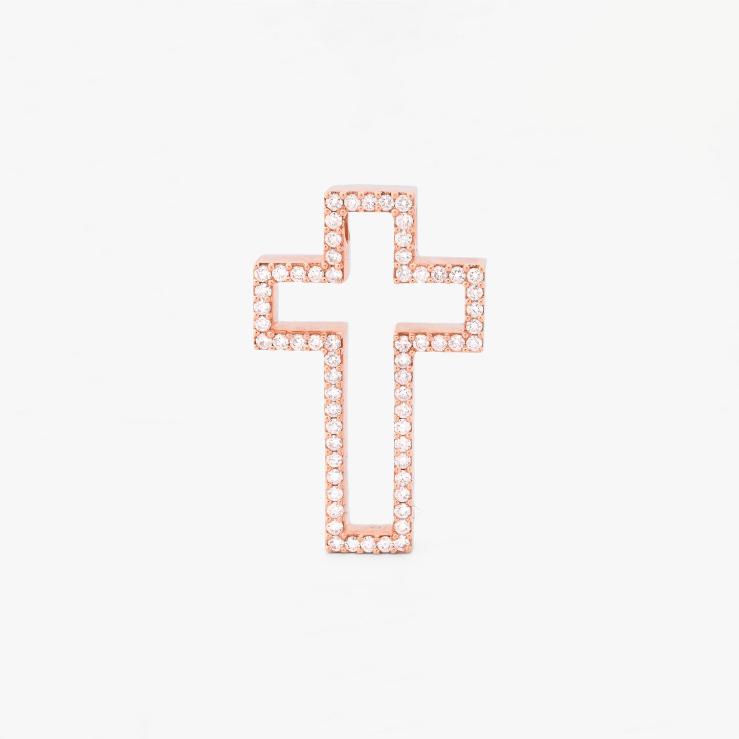 Comprar colgante en forma de cruz realizada en oro rosa de 18kt con brillantes. Cruces de oro y diamantes baratas. Joyería compro oro Ian'Or. Envío GRATIS.