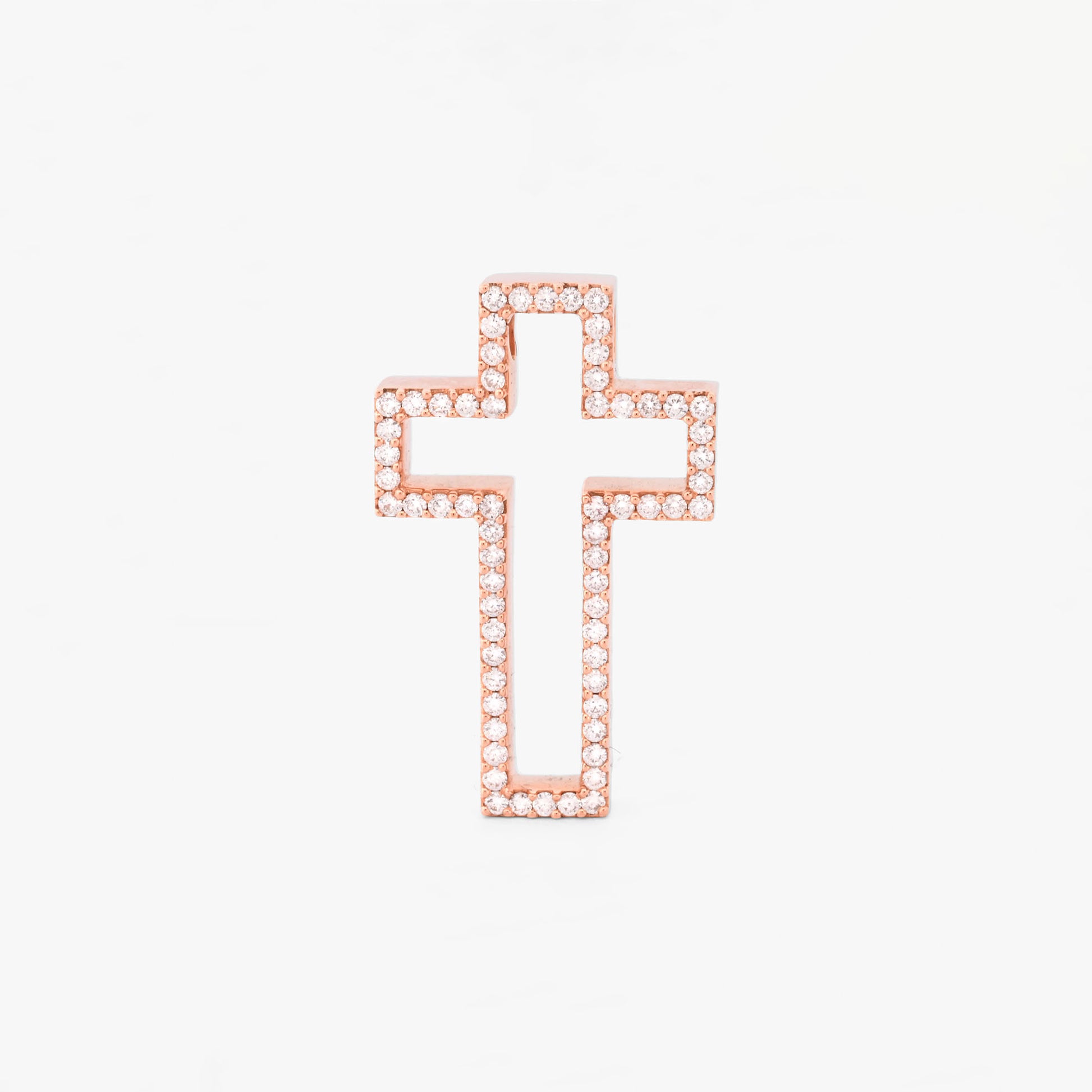 Comprar colgante en forma de cruz realizada en oro rosa de 18kt con brillantes. Cruces de oro y diamantes baratas. Joyería compro oro Ian'Or. Envío GRATIS.