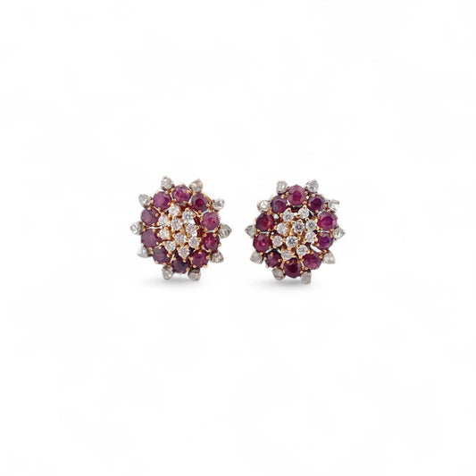 15312GV - Pendientes oro amarillo 18kt con diamantes y rubíes