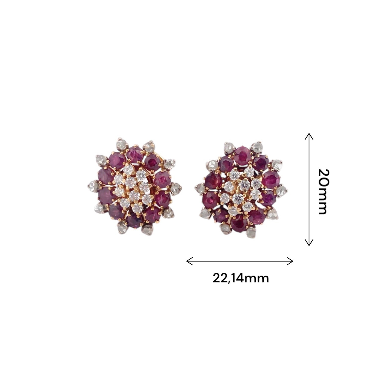 Comprar pendientes de oro amarillo de 18kt con 20 diamantes y 10 rubíes talla brillante en cada pendiente. Joyas segunda mano. Joyas restauradas. Envío gratis.