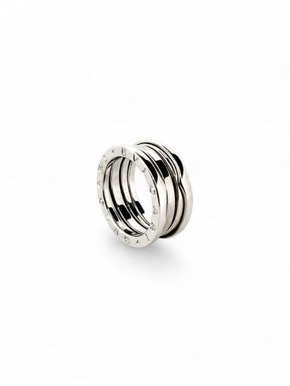 Comprar anillo de la colección B.zero1 de la firma BVLGARI en oro blanco de 18kt de 3 bandas. Joyas Bvlgari baratas. Joyería Ian'Or. Envío Gratis.
