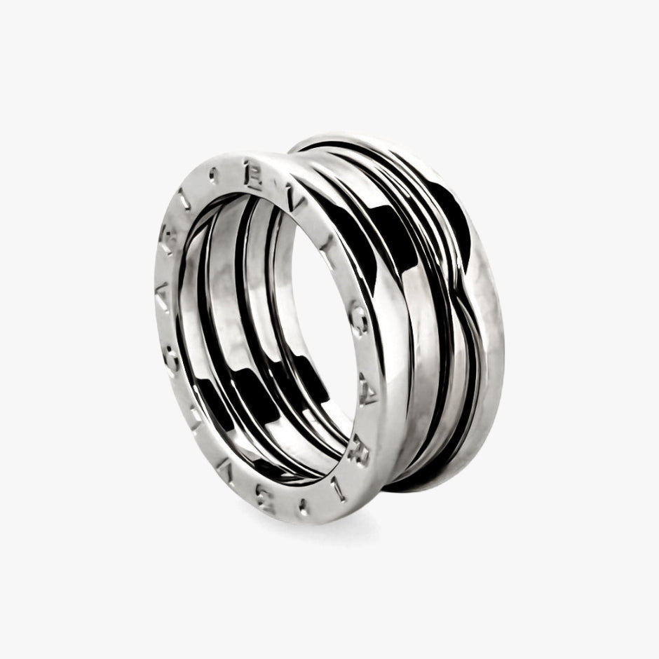 Comprar anillo de la colección B.zero1 de la firma BVLGARI en oro blanco de 18kt de 3 bandas. Joyas Bvlgari baratas. Joyería Ian'Or. Envío Gratis.