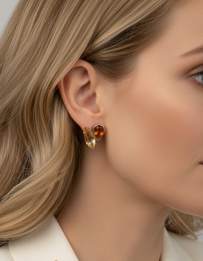 Pendientes realizados en oro amarillo con 2 citrinos talla maquise y per con cierre tipo omega. Envío GRATIS. Joyas de oro con citrinos  al mejor precio